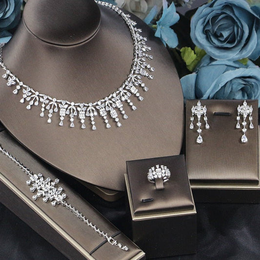 Bridal Zircon 3A Necklace Earrings Four-Piece Set